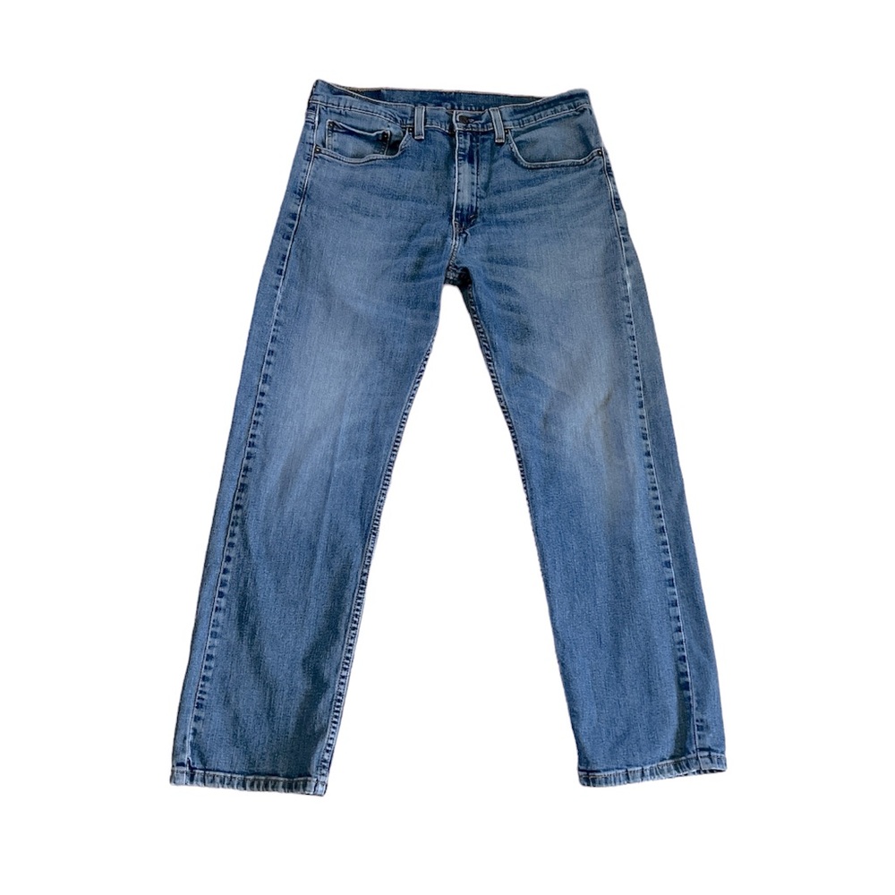 Levi’s Men’s 505 regular fit stretch blue denim Jeans distress size 34x…